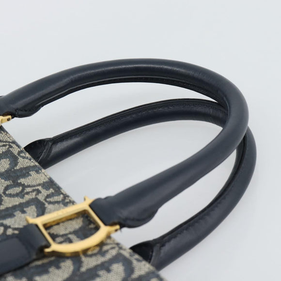 Christian Dior Trotter Canvas Hand Bag Navy Gold Auth 187370