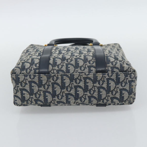 Christian Dior Trotter Canvas Hand Bag Navy Gold Auth 187370