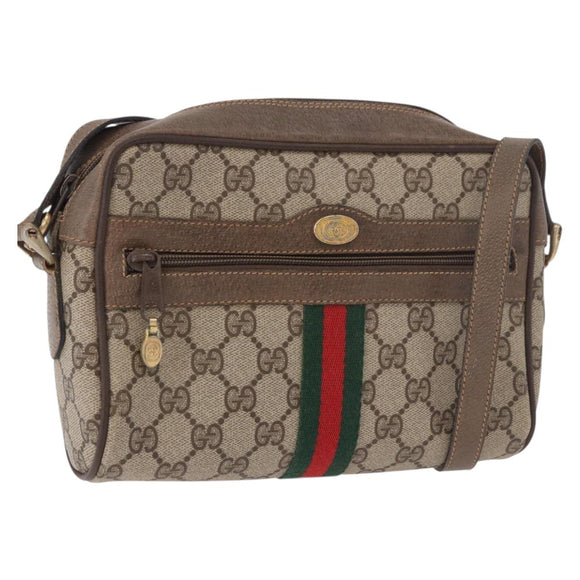 GUCCI GG Supreme Web Sherry Line Bag PVC Beige Gold 904 02 004 Auth 187372