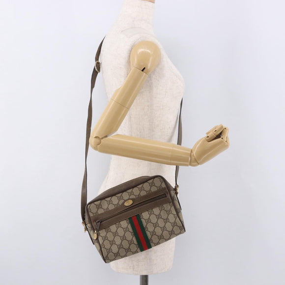 GUCCI GG Supreme Web Sherry Line Bag PVC Beige Gold 904 02 004 Auth 187372