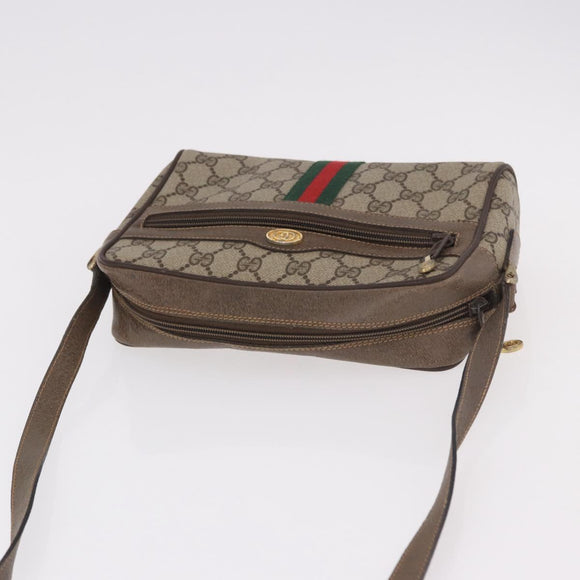 GUCCI GG Supreme Web Sherry Line Bag PVC Beige Gold 904 02 004 Auth 187372