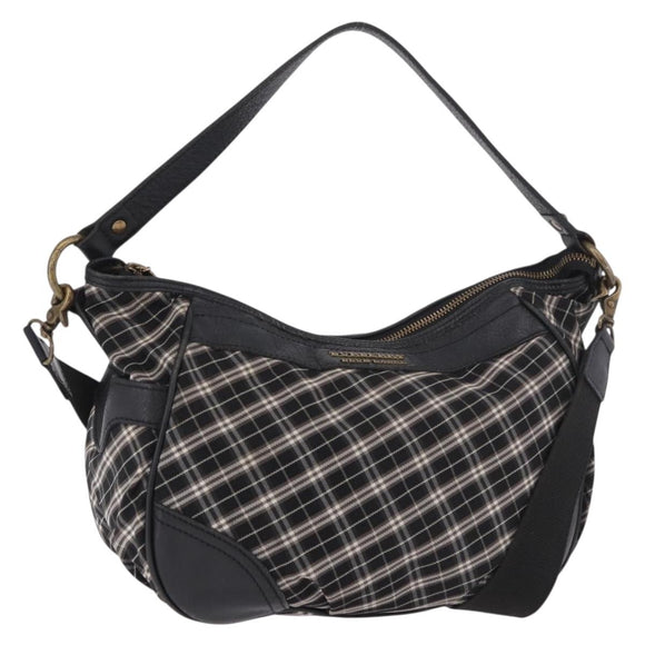 BURBERRY Nova Check Blue Label Hand Bag Canvas 2way Black Gold Auth 187373