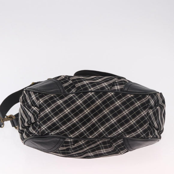 BURBERRY Nova Check Blue Label Hand Bag Canvas 2way Black Gold Auth 187373