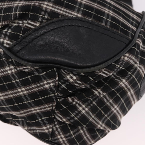 BURBERRY Nova Check Blue Label Hand Bag Canvas 2way Black Gold Auth 187373