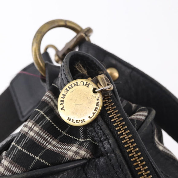 BURBERRY Nova Check Blue Label Hand Bag Canvas 2way Black Gold Auth 187373