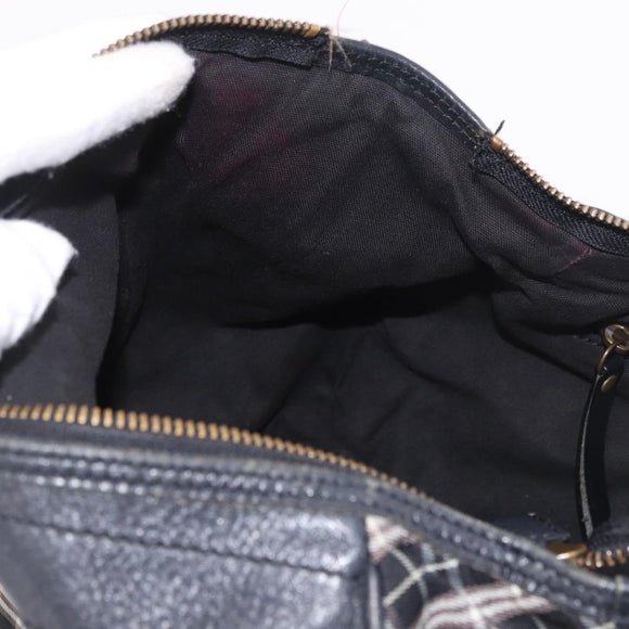 BURBERRY Nova Check Blue Label Hand Bag Canvas 2way Black Gold Auth 187373