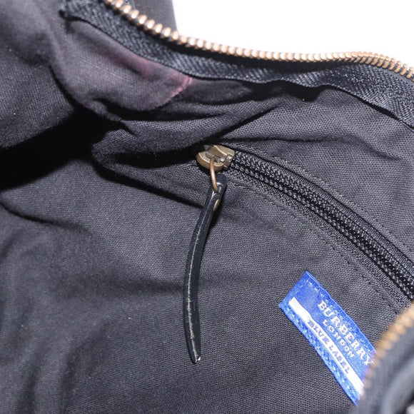 BURBERRY Nova Check Blue Label Hand Bag Canvas 2way Black Gold Auth 187373