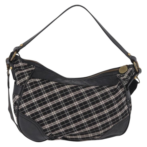 BURBERRY Nova Check Blue Label Hand Bag Canvas 2way Black Gold Auth 187373
