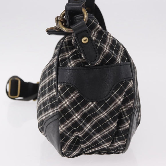 BURBERRY Nova Check Blue Label Hand Bag Canvas 2way Black Gold Auth 187373