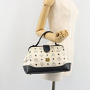 MCM Vicetos Logogram Hand Bag PVC Leather White Gold Auth 187374-23
