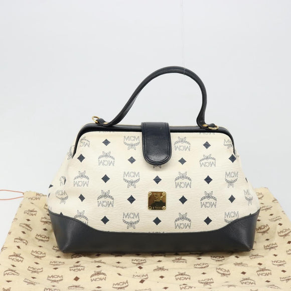 MCM Vicetos Logogram Hand Bag PVC Leather White Gold Auth 187374