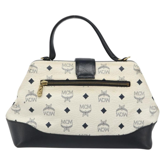 MCM Vicetos Logogram Hand Bag PVC Leather White Gold Auth 187374