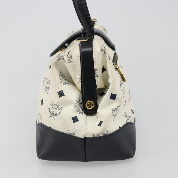 MCM Vicetos Logogram Hand Bag PVC Leather White Gold Auth 187374