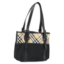 BURBERRY Nova Check Hand Bag Nylon Beige Black Silver Auth 187375A-1
