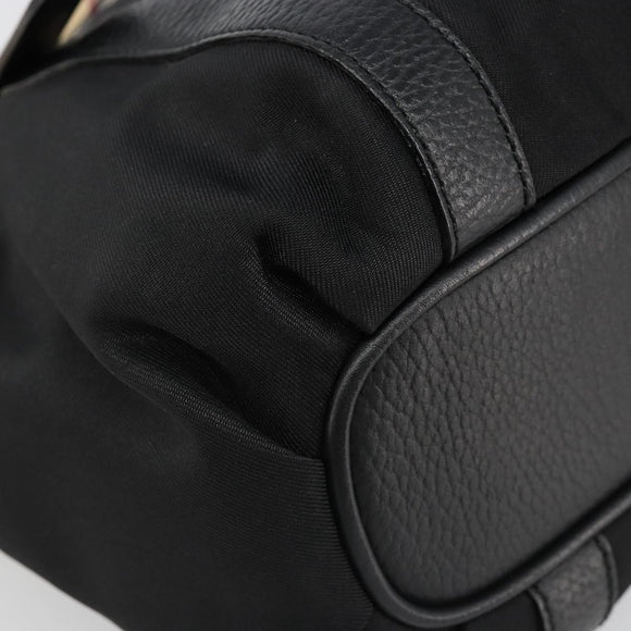 BURBERRY Nova Check Hand Bag Nylon Beige Black Silver Auth 187375A
