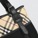 BURBERRY Nova Check Hand Bag Nylon Beige Black Silver Auth 187375A-10