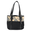 BURBERRY Nova Check Hand Bag Nylon Beige Black Silver Auth 187375A-13