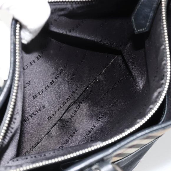 BURBERRY Nova Check Hand Bag Nylon Beige Black Silver Auth 187375A
