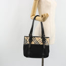 BURBERRY Nova Check Hand Bag Nylon Beige Black Silver Auth 187375A-24