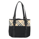 BURBERRY Nova Check Hand Bag Nylon Beige Black Silver Auth 187375A-2