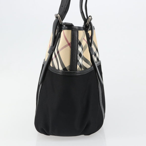BURBERRY Nova Check Hand Bag Nylon Beige Black Silver Auth 187375A