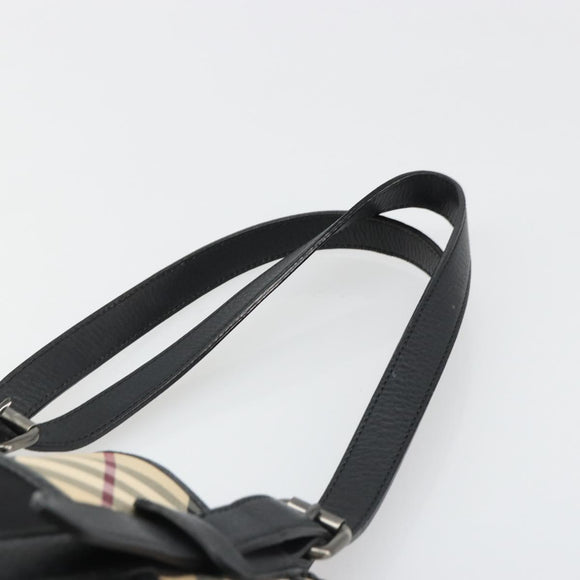 BURBERRY Nova Check Hand Bag Nylon Beige Black Silver Auth 187375A