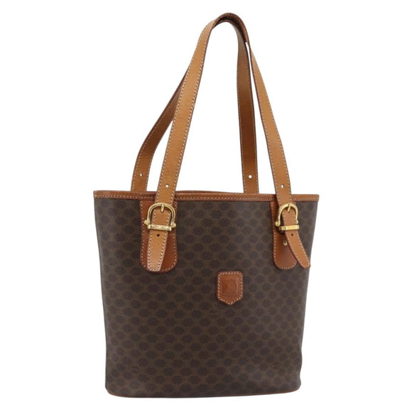 CELINE Macadam Canvas Hand Bag PVC Leather Brown Gold Auth 187377