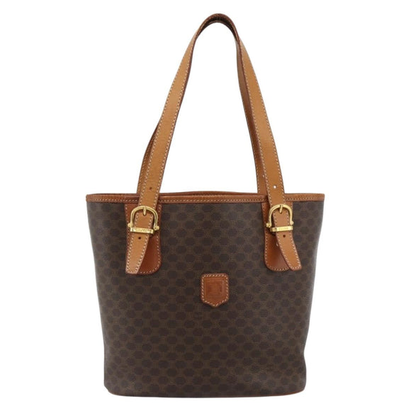 CELINE Macadam Canvas Hand Bag PVC Leather Brown Gold Auth 187377