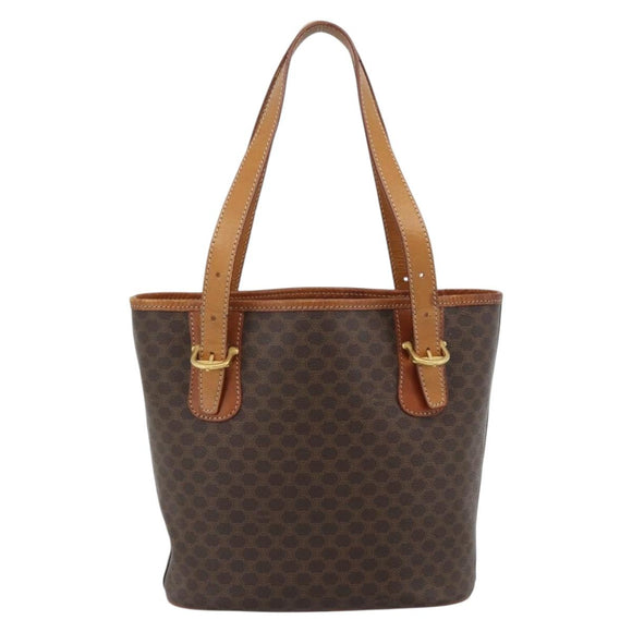 CELINE Macadam Canvas Hand Bag PVC Leather Brown Gold Auth 187377