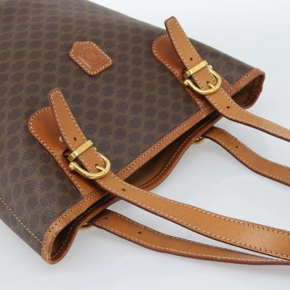 CELINE Macadam Canvas Hand Bag PVC Leather Brown Gold Auth 187377