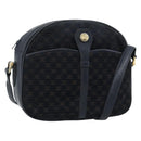 CELINE Macadam Canvas Shoulder Bag Suede Leather Navy Gold Auth 187378-1