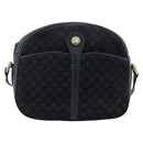 CELINE Macadam Canvas Shoulder Bag Suede Leather Navy Gold Auth 187378-2