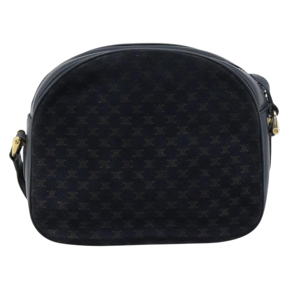 CELINE Macadam Canvas Shoulder Bag Suede Leather Navy Gold Auth 187378