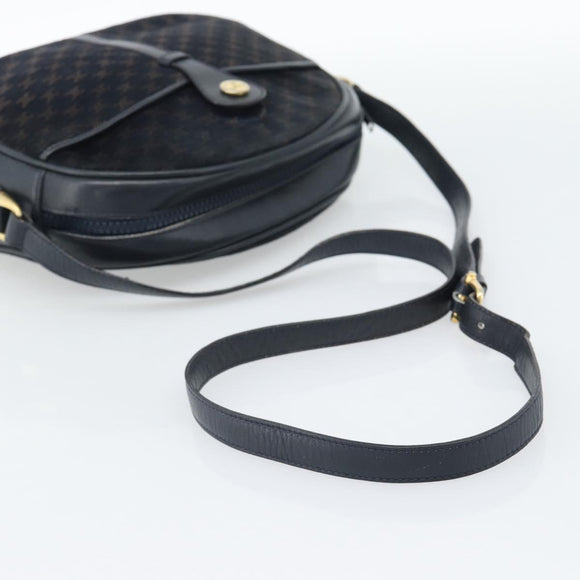 CELINE Macadam Canvas Shoulder Bag Suede Leather Navy Gold Auth 187378