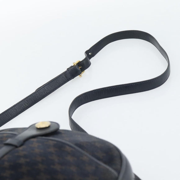 CELINE Macadam Canvas Shoulder Bag Suede Leather Navy Gold Auth 187378