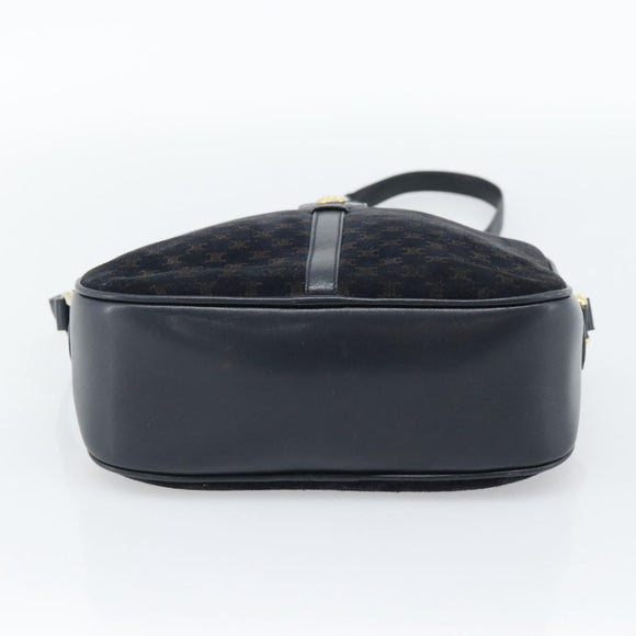 CELINE Macadam Canvas Shoulder Bag Suede Leather Navy Gold Auth 187378