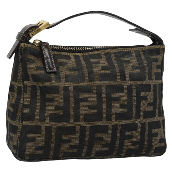 FENDI Zucca Canvas Pouch Black Brown Auth 187379