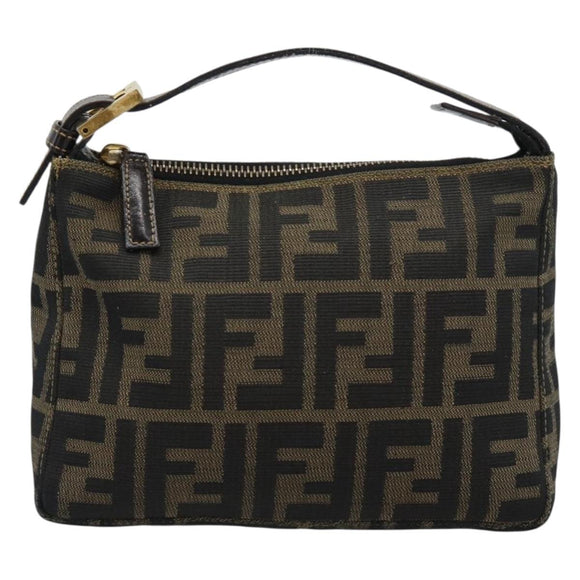 FENDI Zucca Canvas Pouch Black Brown Auth 187379