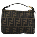 FENDI Zucca Canvas Pouch Black Brown Auth 187379-2