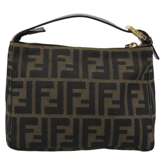 FENDI Zucca Canvas Pouch Black Brown Auth 187379