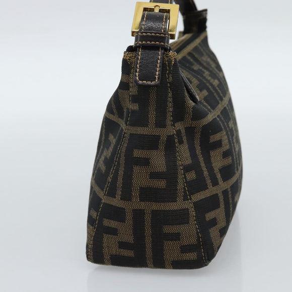 FENDI Zucca Canvas Pouch Black Brown Auth 187379