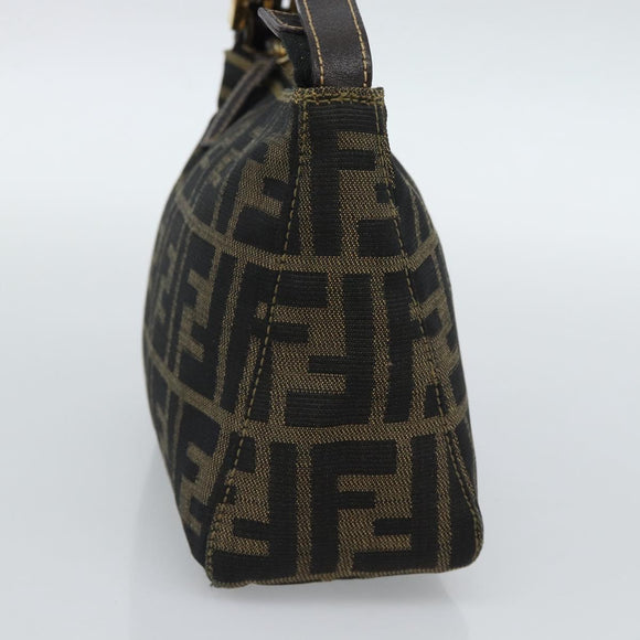 FENDI Zucca Canvas Pouch Black Brown Auth 187379