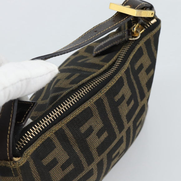 FENDI Zucca Canvas Pouch Black Brown Auth 187379