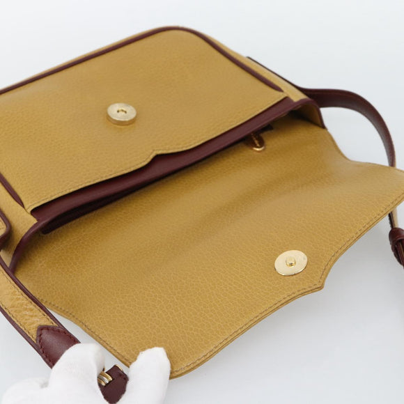CARTIER Shoulder Bag Leather Yellow Gold Auth 187380