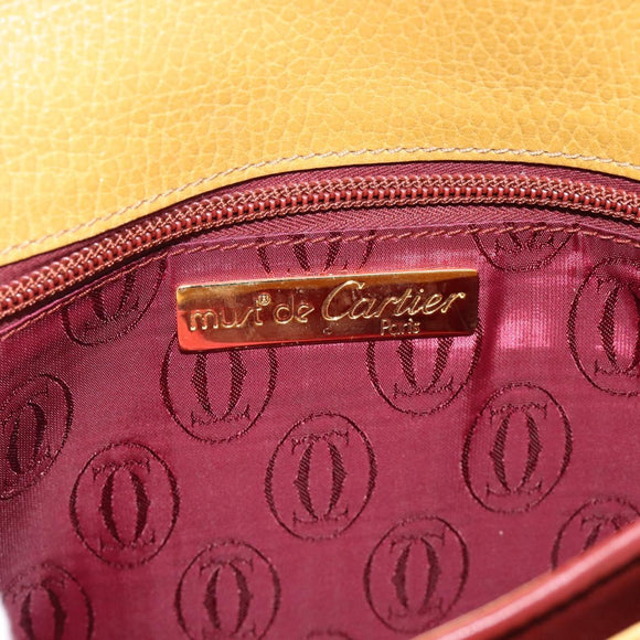 CARTIER Shoulder Bag Leather Yellow Gold Auth 187380