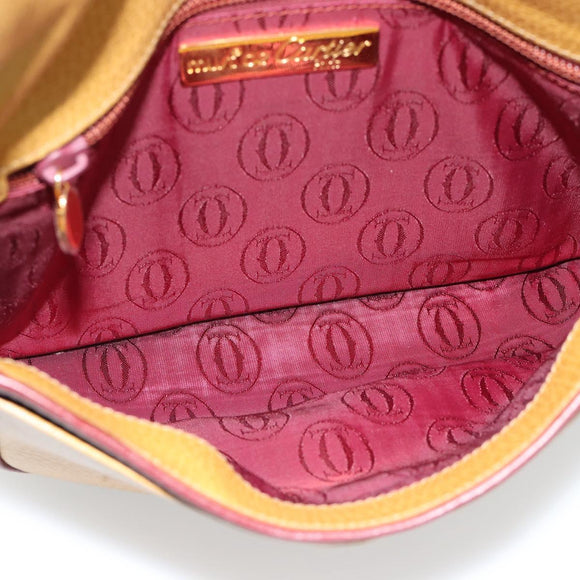 CARTIER Shoulder Bag Leather Yellow Gold Auth 187380