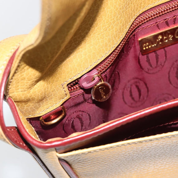 CARTIER Shoulder Bag Leather Yellow Gold Auth 187380