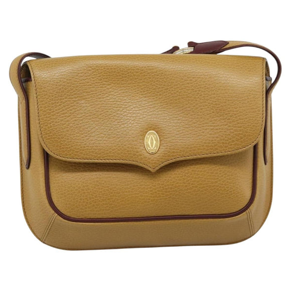 CARTIER Shoulder Bag Leather Yellow Gold Auth 187380