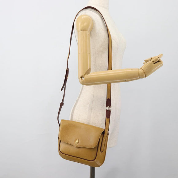 CARTIER Shoulder Bag Leather Yellow Gold Auth 187380