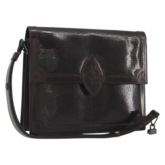 SAINT LAURENT Shoulder Bag Leather Brown Gold Auth 187382